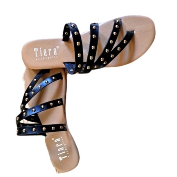 🛑Last Pair🛑Tiara Slip-On Thong Studded Sandals Black 6 - Picture 2 of 6